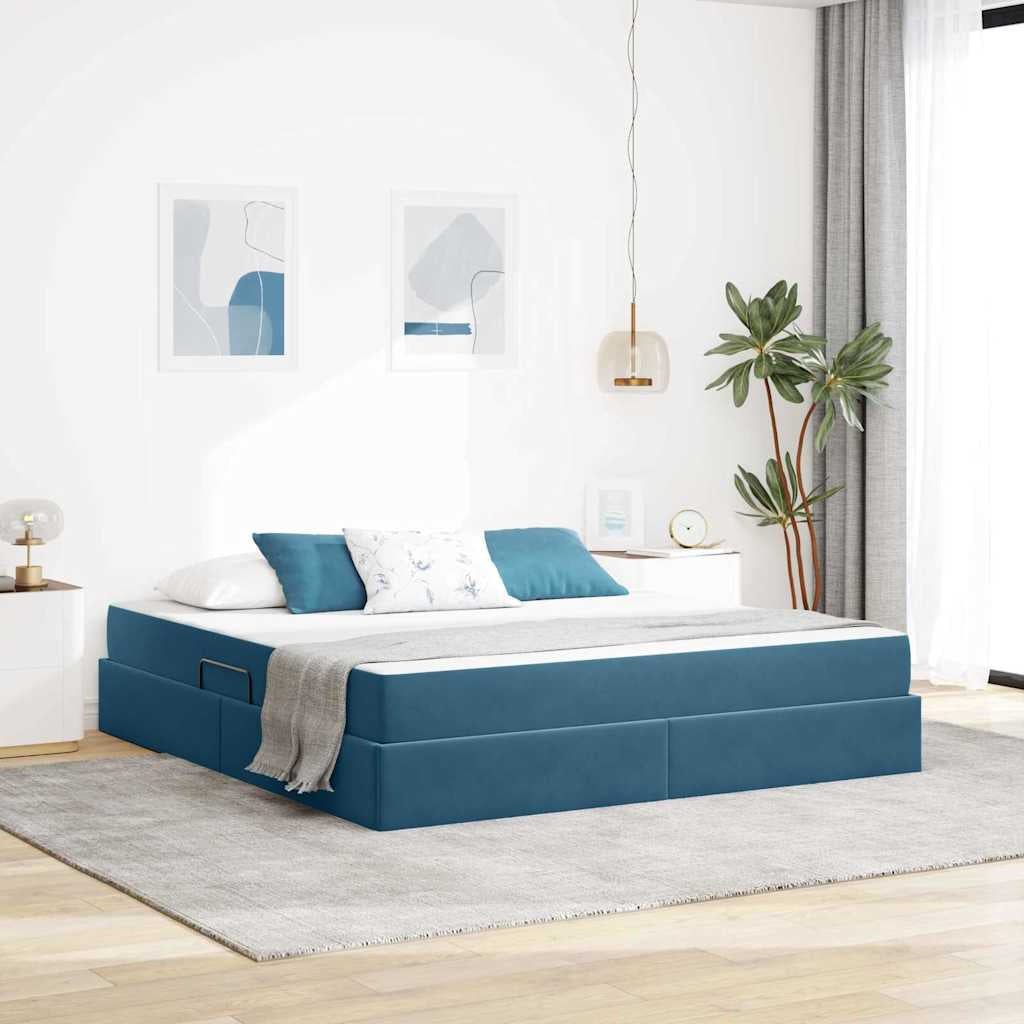 Lit avec rangement et matelas Bleu foncé 180 x 200 cm Velours - XIOS
