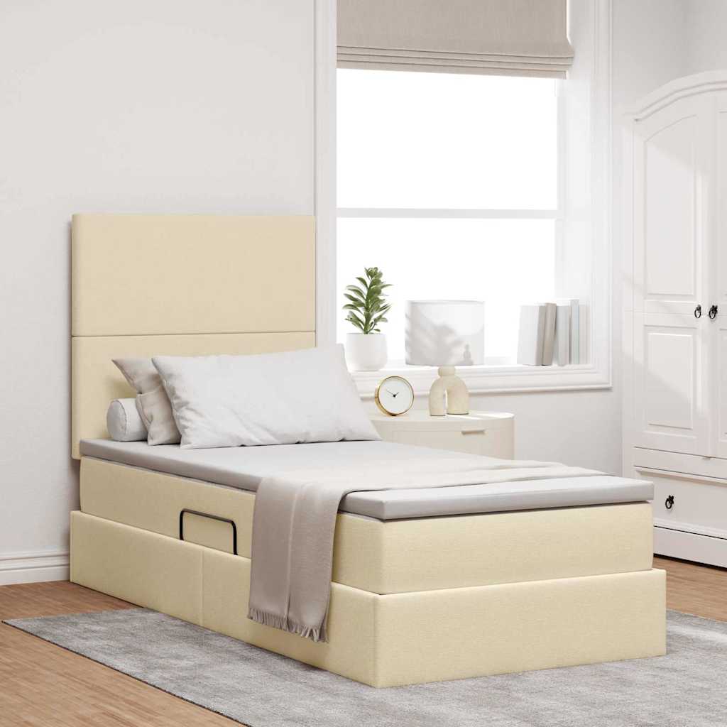 Lit avec rangement et matelas Crème 100 x 200 cm tissu - XIOS