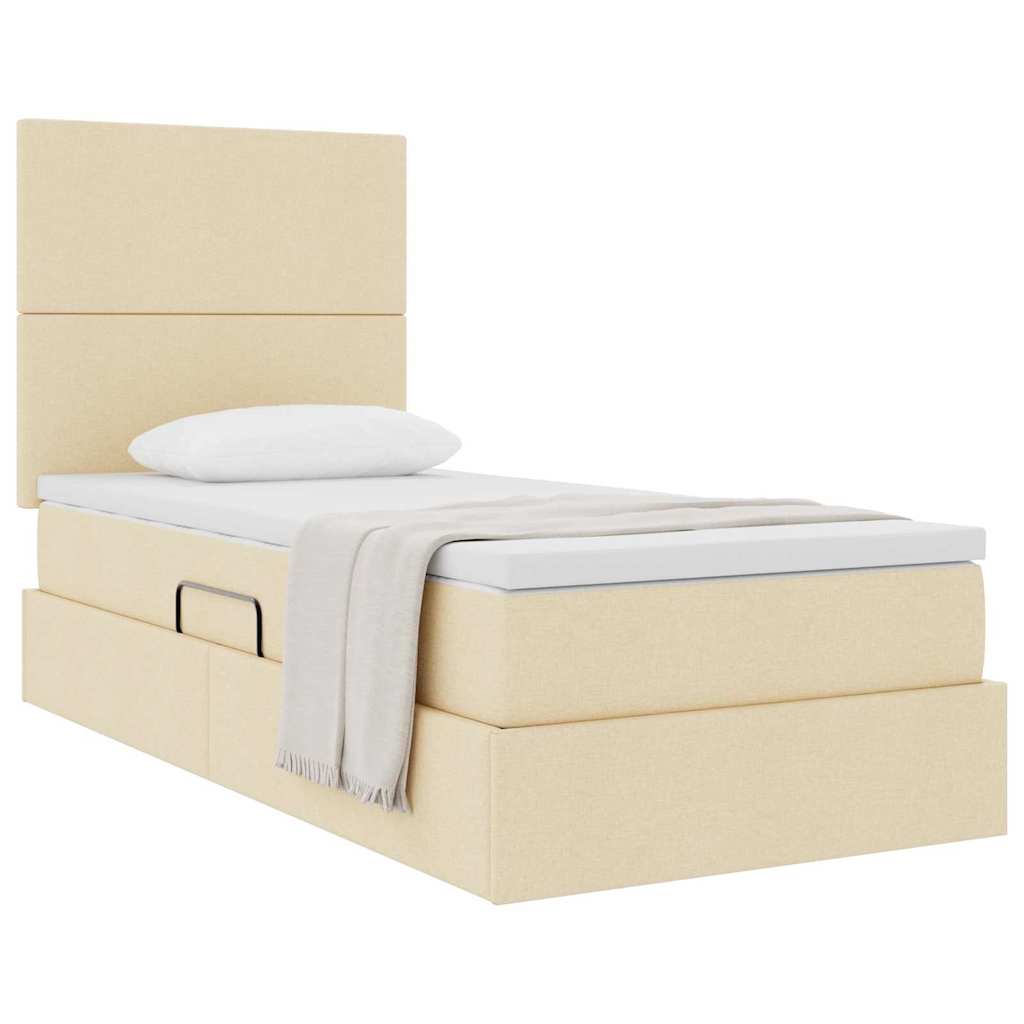 Lit avec rangement et matelas Crème 100 x 200 cm tissu - XIOS