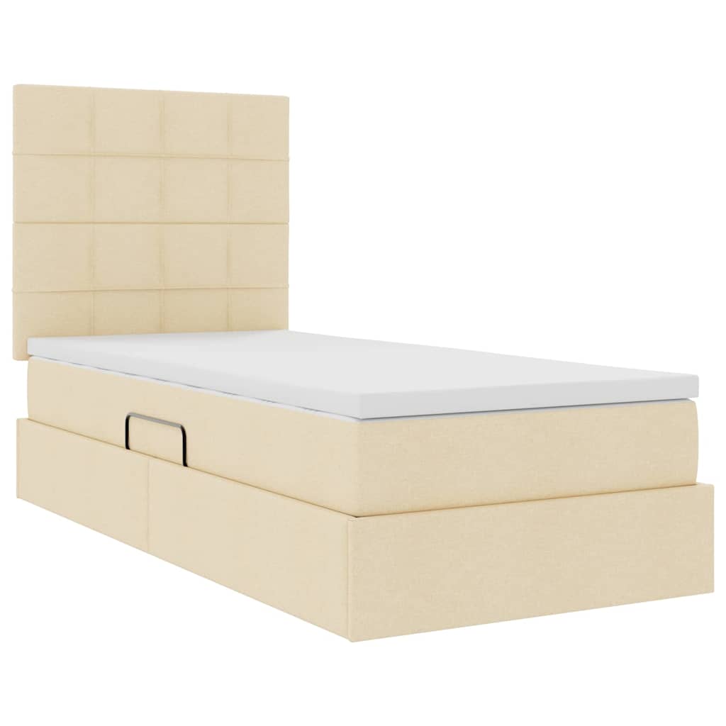 Lit avec rangement et matelas Crème 100 x 200 cm tissu - XIOS