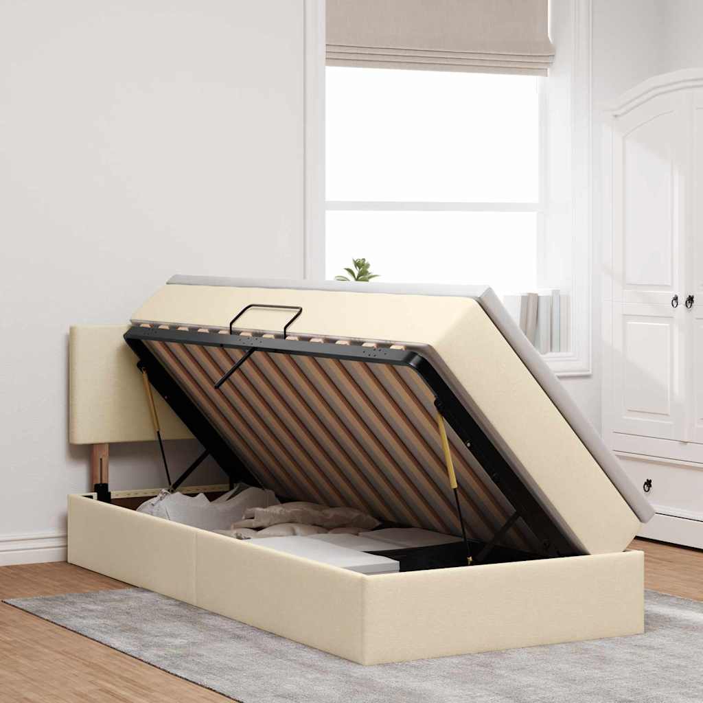 Lit avec rangement et matelas Crème 100 x 200 cm Velours - XIOS