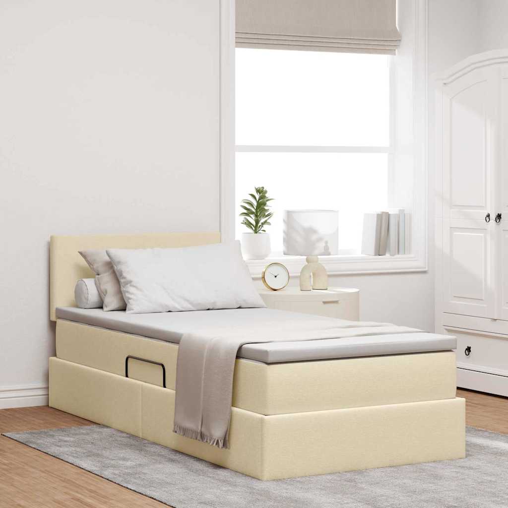 Lit avec rangement et matelas Crème 100 x 200 cm Velours - XIOS