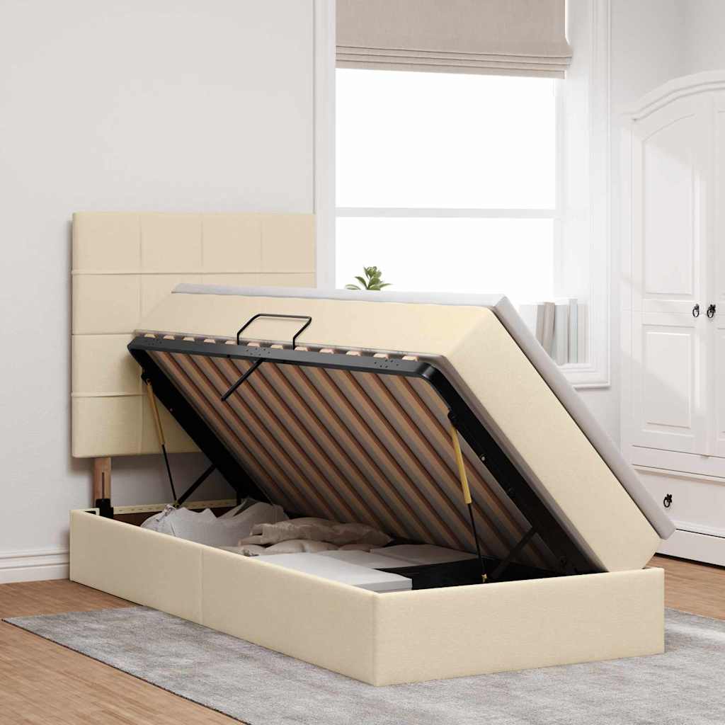 Lit avec rangement et matelas Crème 90 x 200 cm tissu - XIOS
