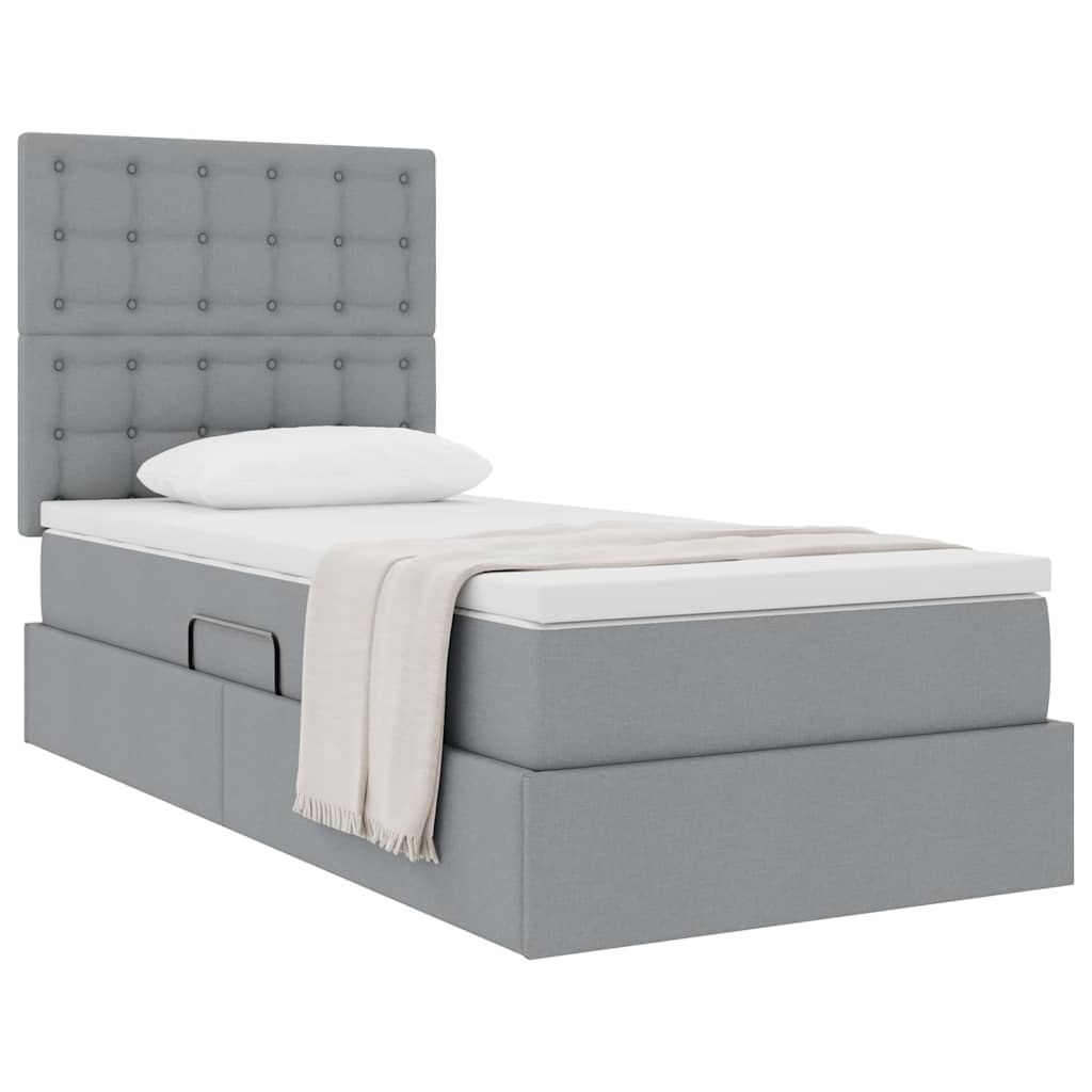 Lit avec rangement et matelas Gris clair 100 x 200 cm tissu - XIOS