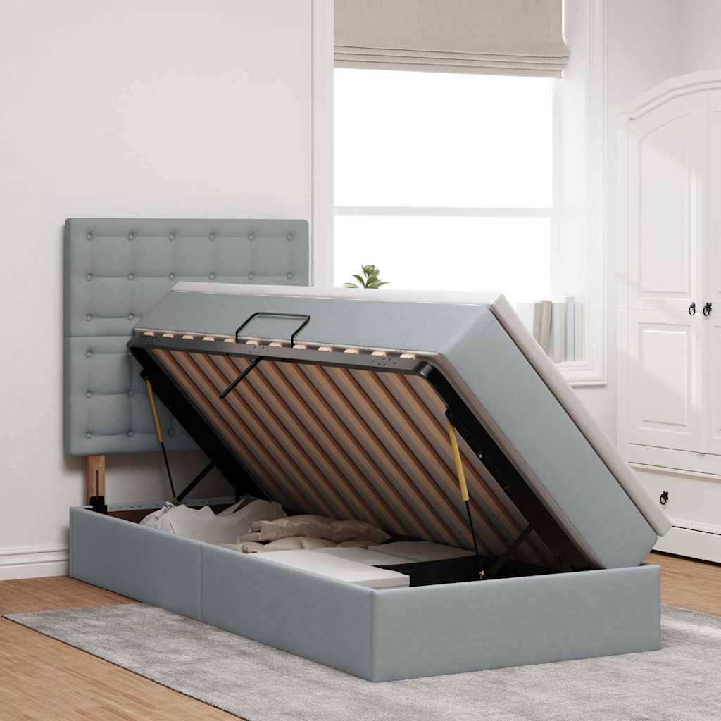 Lit avec rangement et matelas Gris clair 100 x 200 cm tissu - XIOS