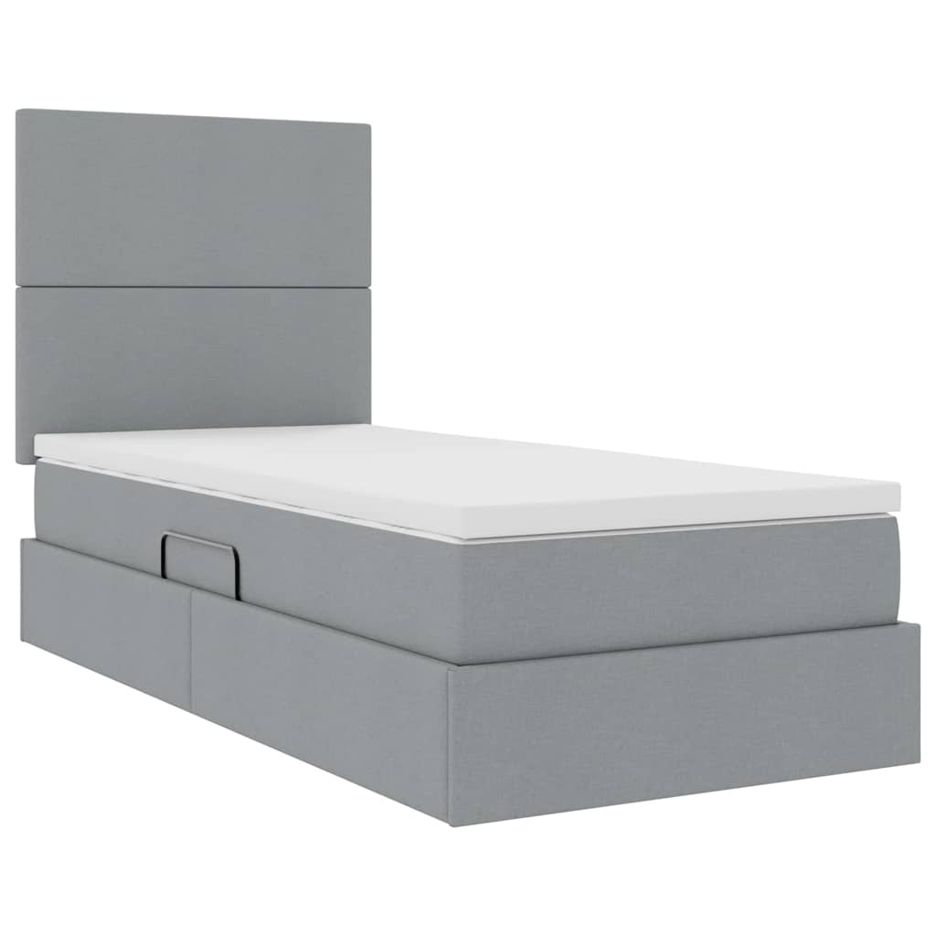 Lit avec rangement et matelas Gris clair 90 x 190 cm tissu - XIOS