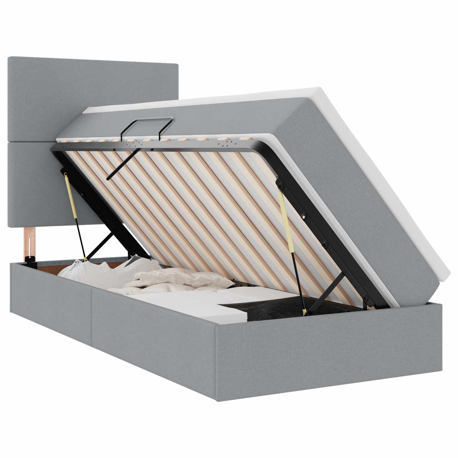 Lit avec rangement et matelas Gris clair 90 x 190 cm tissu - XIOS