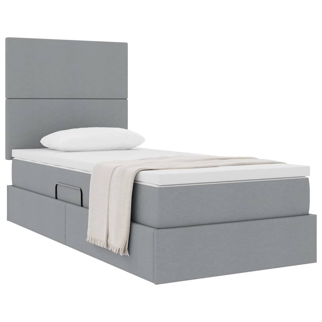 Lit avec rangement et matelas Gris clair 90 x 190 cm tissu - XIOS