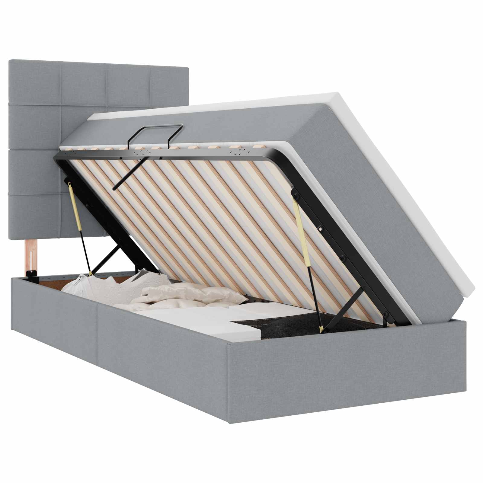 Lit avec rangement et matelas Gris clair 90 x 200 cm tissu - XIOS