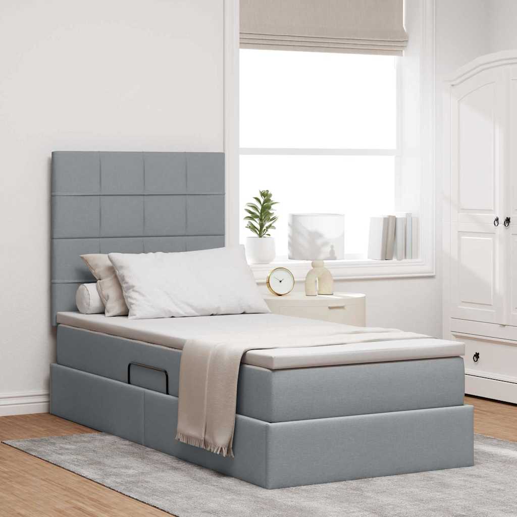 Lit avec rangement et matelas Gris clair 90 x 200 cm tissu - XIOS