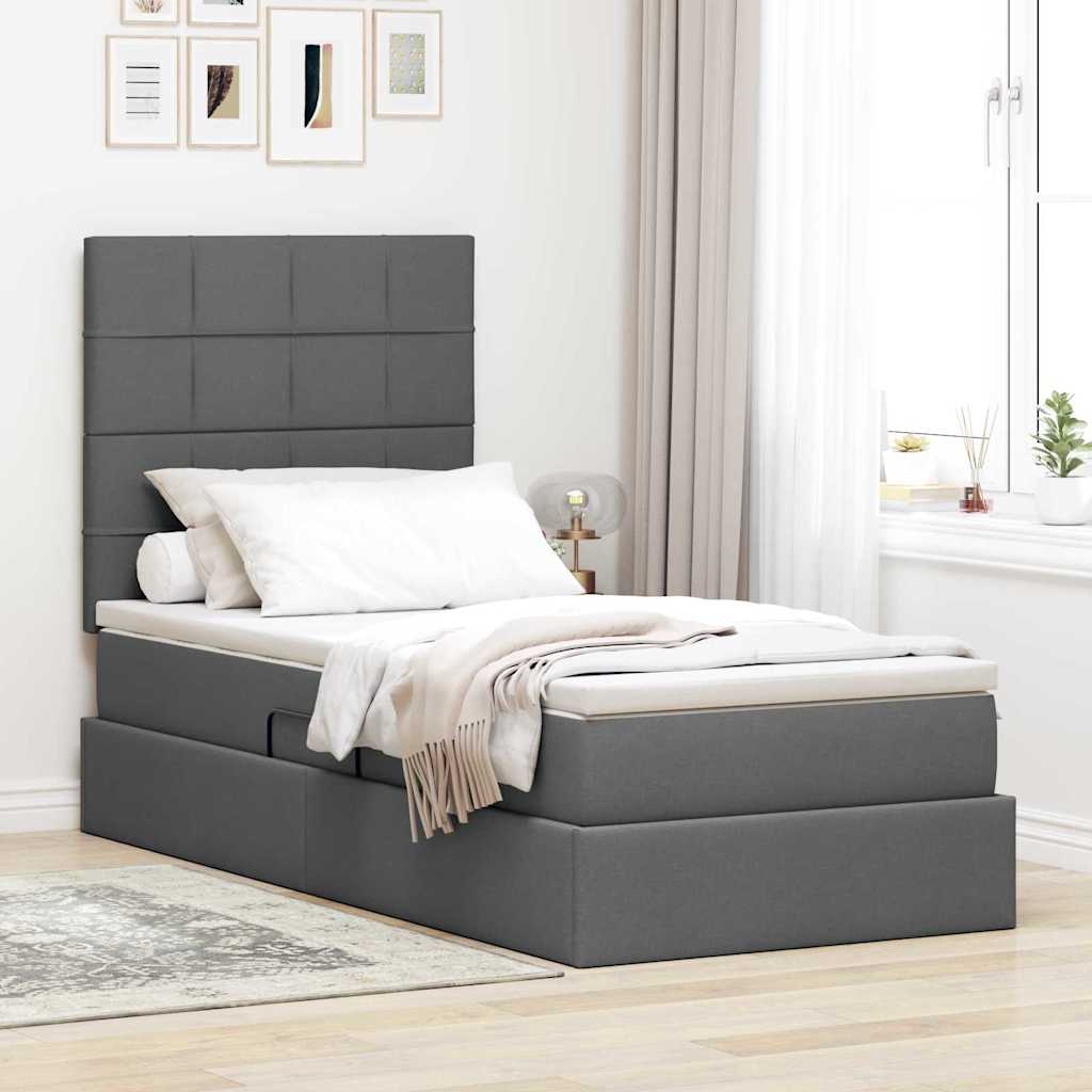 Lit avec rangement et matelas Gris foncé 100 x 200 cm tissu - XIOS