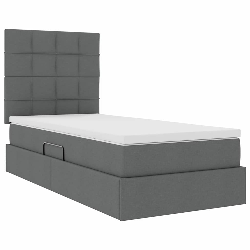 Lit avec rangement et matelas Gris foncé 100 x 200 cm tissu - XIOS