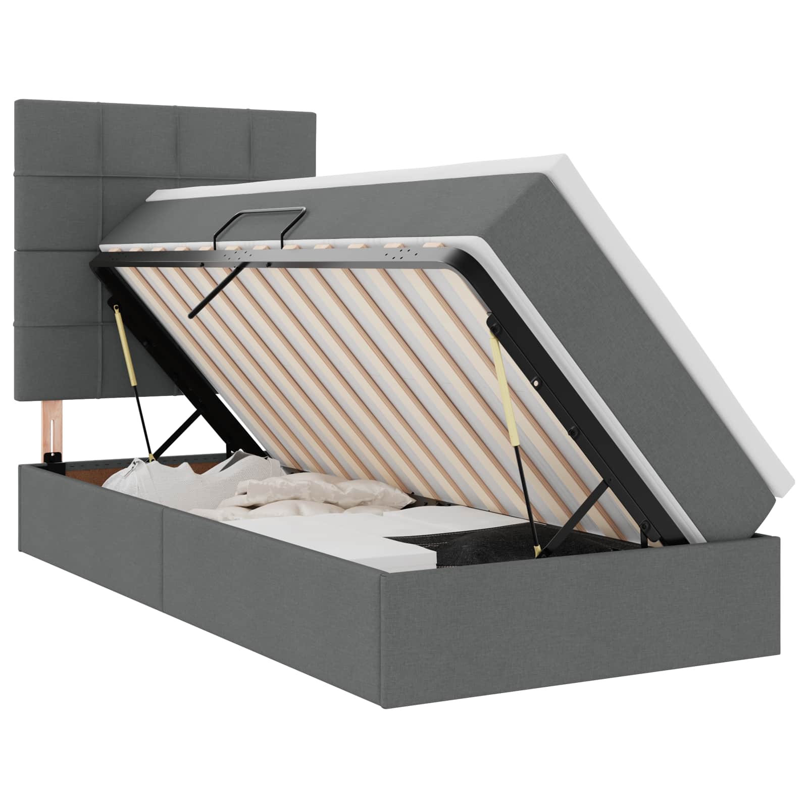 Lit avec rangement et matelas Gris foncé 100 x 200 cm tissu - XIOS