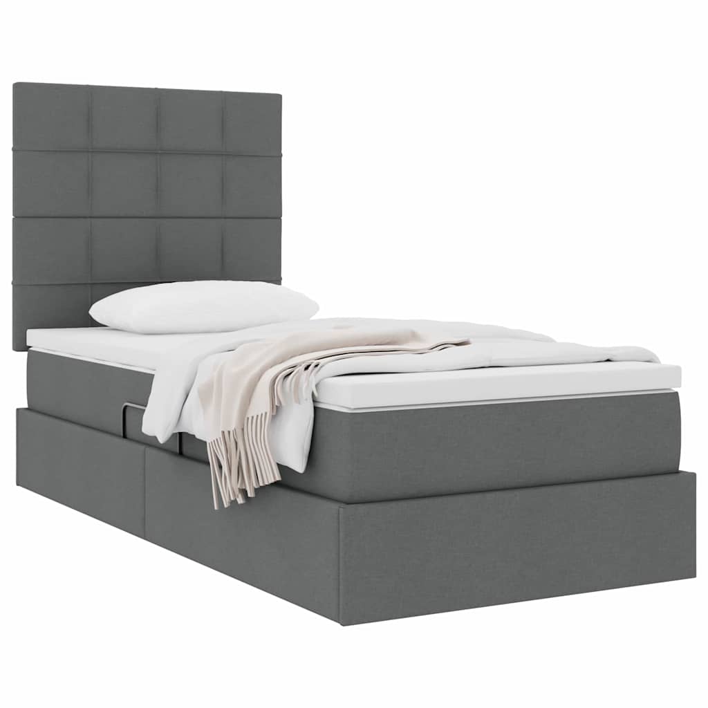 Lit avec rangement et matelas Gris foncé 100 x 200 cm tissu - XIOS