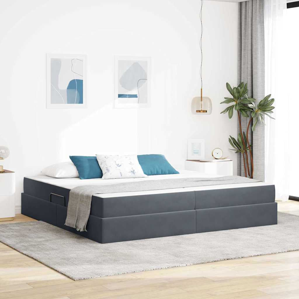 Lit avec rangement et matelas Gris foncé 200 x 200 cm Velours - XIOS