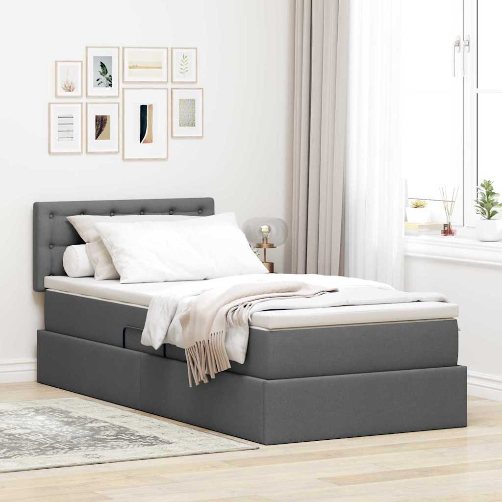 Lit avec rangement et matelas Gris foncé 90 x 190 cm Velours - XIOS