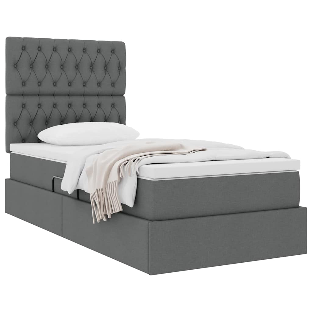 Lit avec rangement et matelas Gris foncé 90 x 200 cm tissu - XIOS