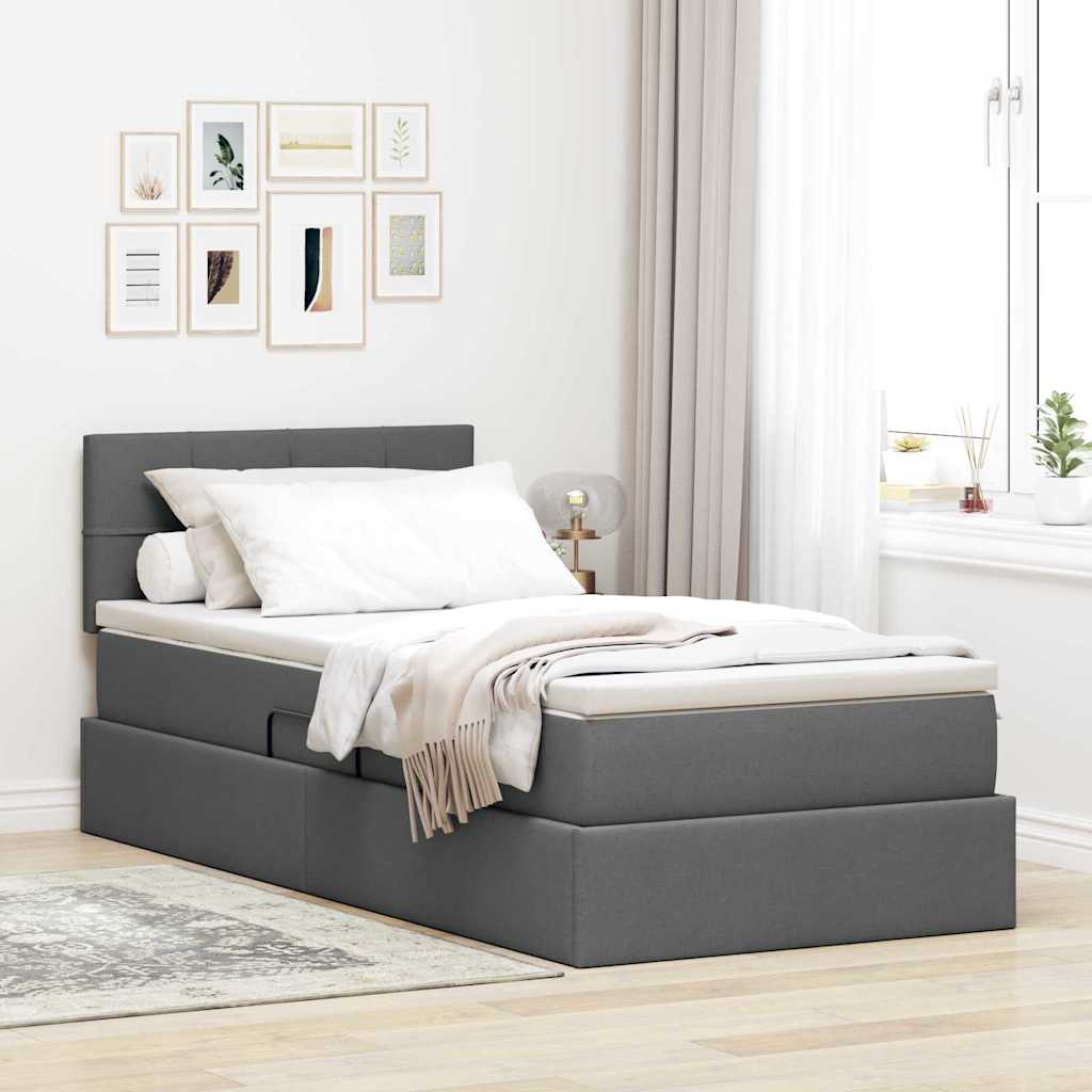 Lit avec rangement et matelas Gris foncé 90 x 200 cm Velours - XIOS
