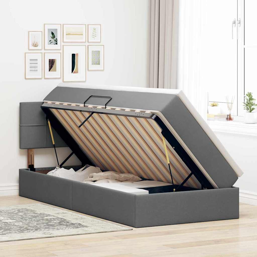 Lit avec rangement et matelas Gris foncé 90 x 200 cm Velours - XIOS