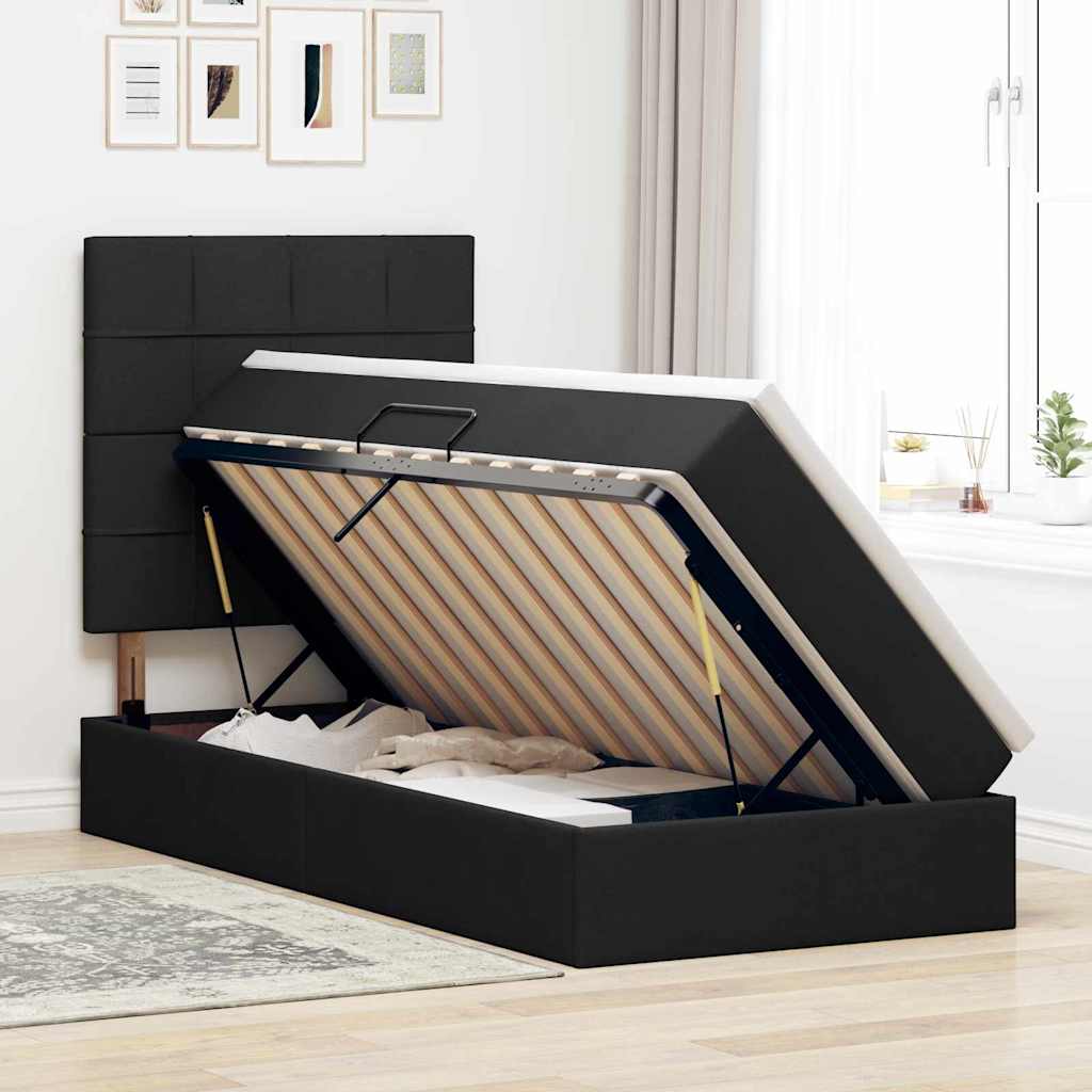 Lit avec rangement et matelas Noir 100 x 200 cm tissu - XIOS