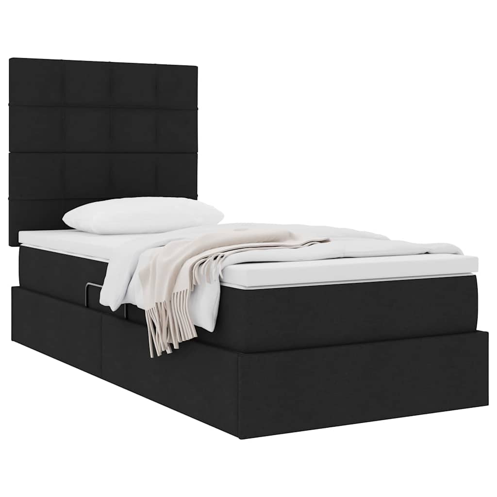 Lit avec rangement et matelas Noir 90 x 190 cm tissu - XIOS