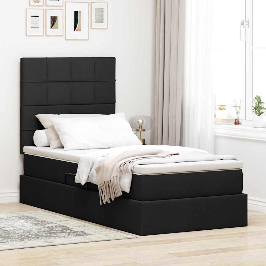 Lit avec rangement et matelas Noir 90 x 190 cm tissu - XIOS