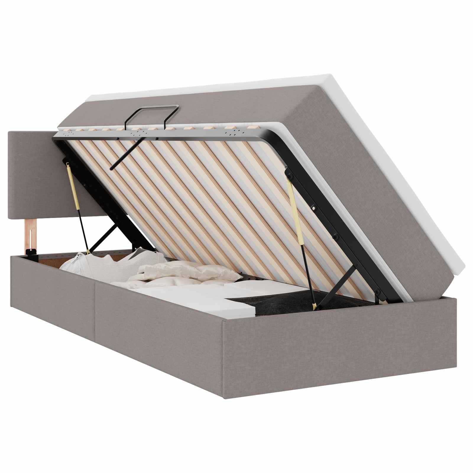 Lit avec rangement et matelas Taupe 100 x 200 cm Velours - XIOS