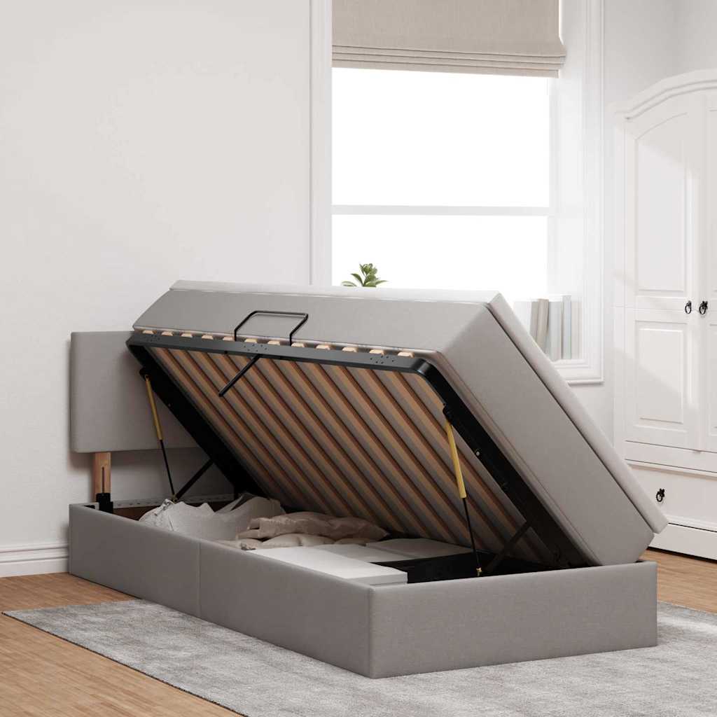 Lit avec rangement et matelas Taupe 90 x 190 cm Velours - XIOS