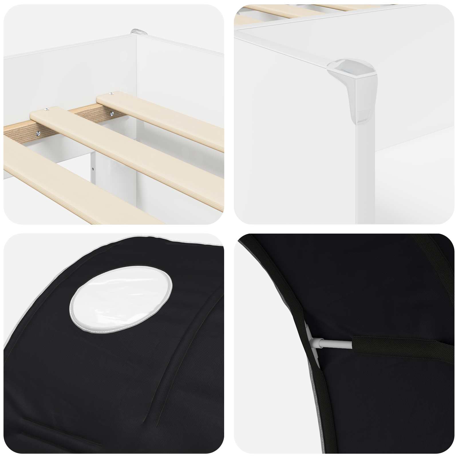 Lit avec Tunnel 3 pc Blanc et noir Bois d'ingénierie - XIOS
