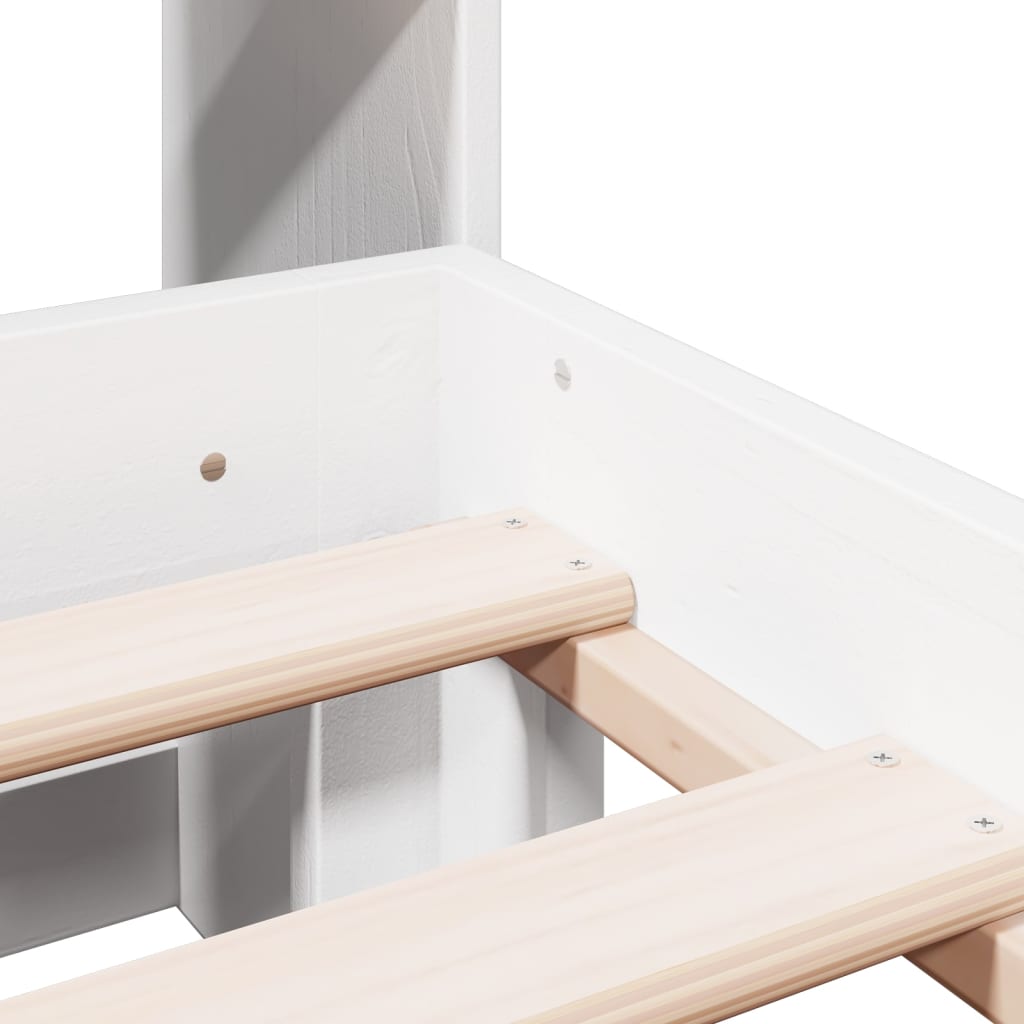 Lit bibliothèque sans matelas blanc 140x190 cm bois pin massif - XIOS