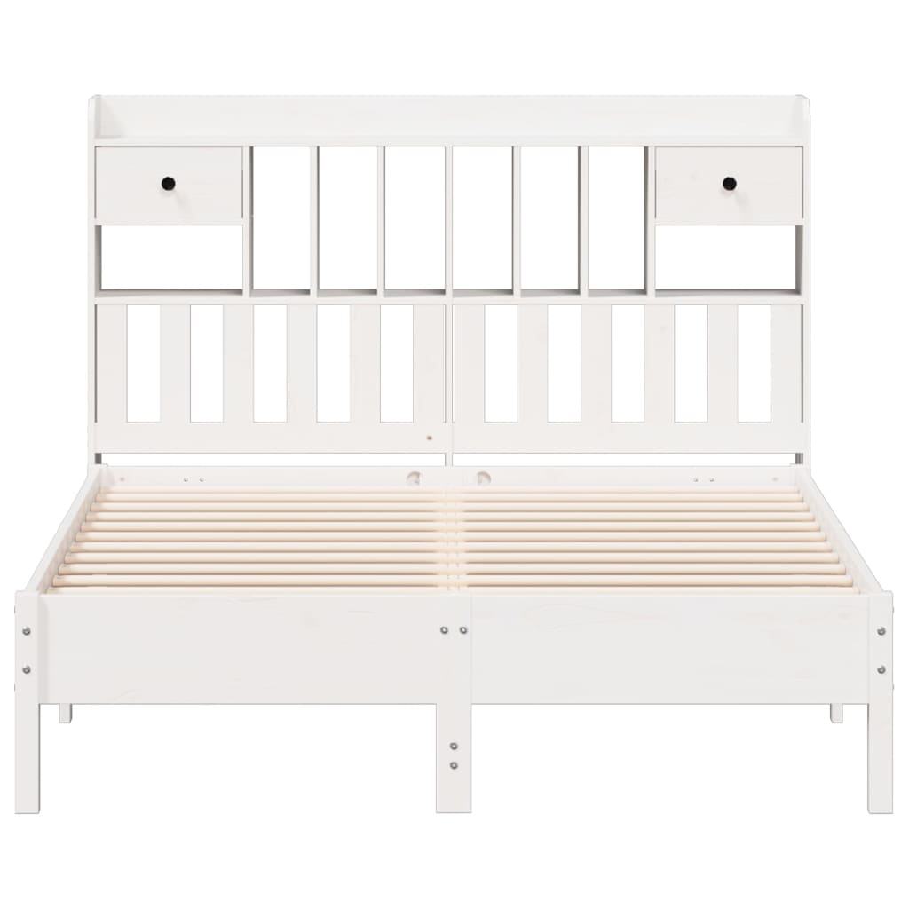 Lit bibliothèque sans matelas blanc 140x200 cm bois pin massif - XIOS