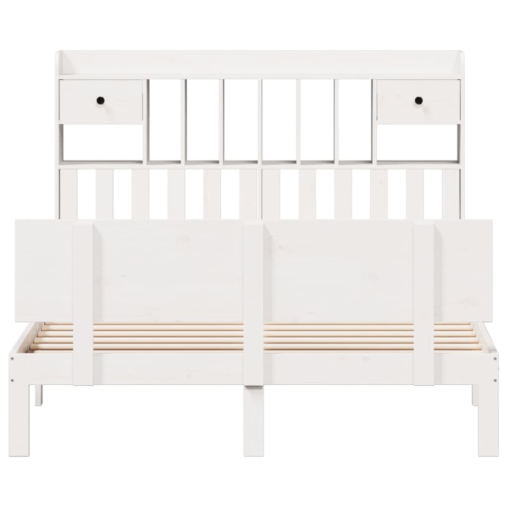 Lit bibliothèque sans matelas blanc 140x200 cm bois pin massif - XIOS
