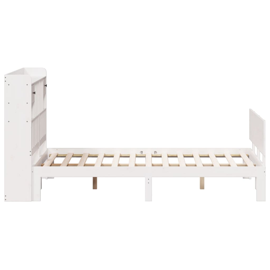 Lit bibliothèque sans matelas blanc 140x200 cm bois pin massif - XIOS