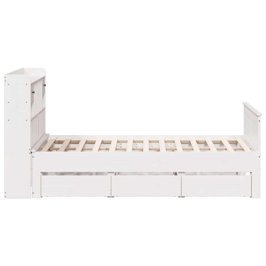 Lit bibliothèque sans matelas blanc 150x200 cm bois pin massif - XIOS