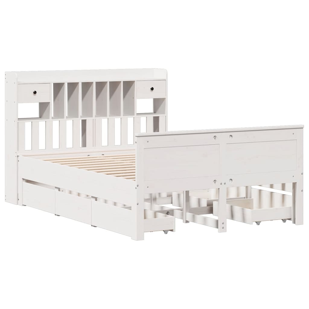 Lit bibliothèque sans matelas blanc 150x200 cm bois pin massif - XIOS