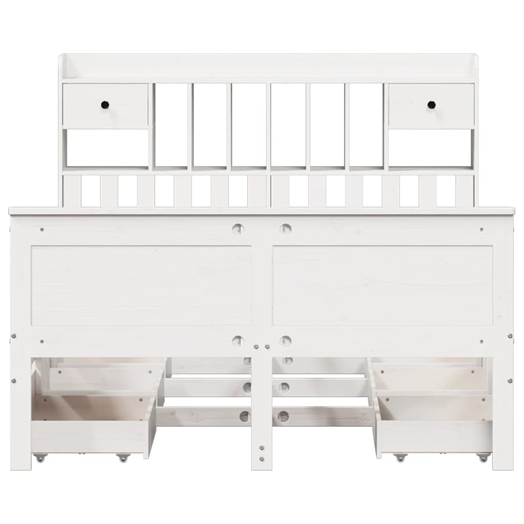 Lit bibliothèque sans matelas blanc 150x200 cm bois pin massif - XIOS