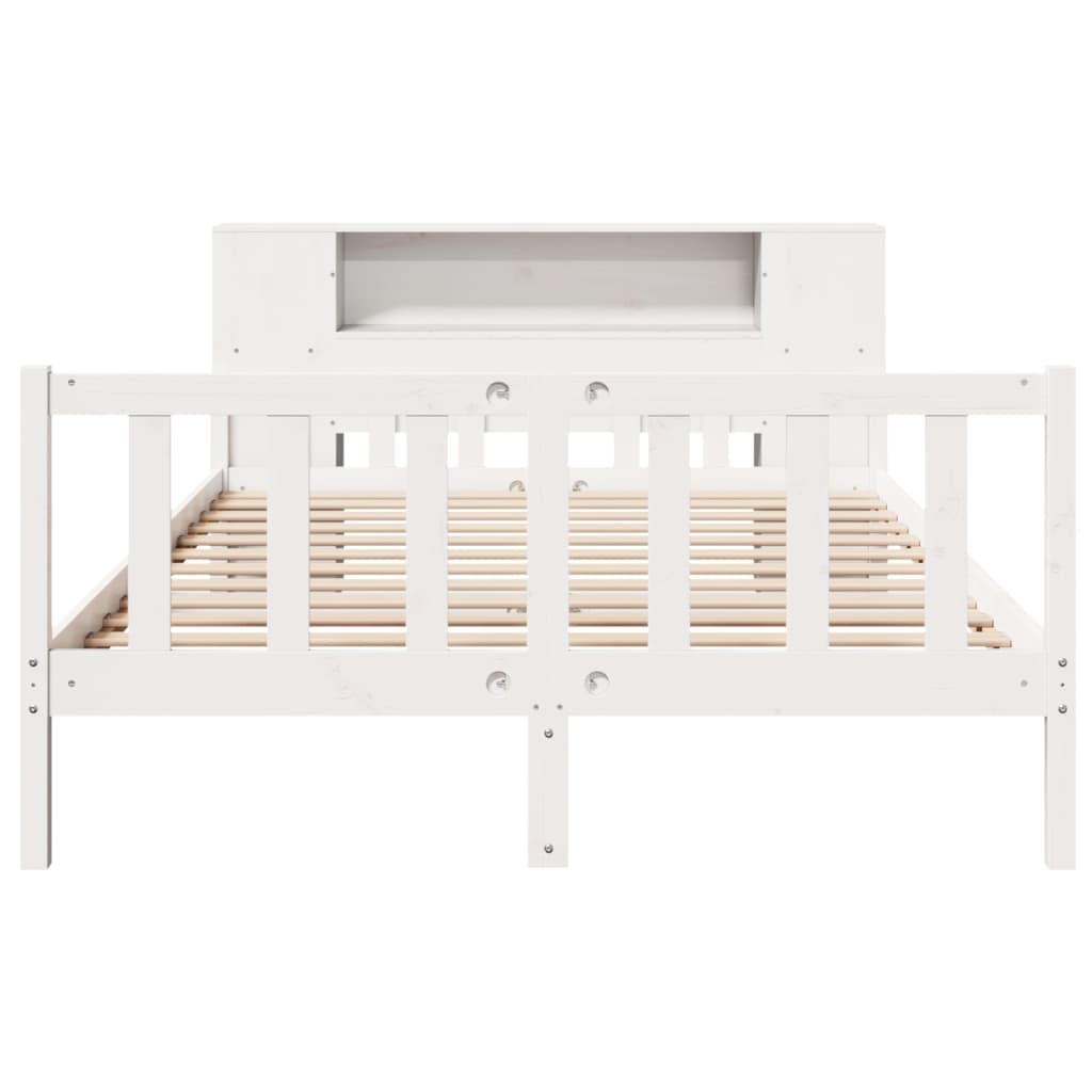 Lit bibliothèque sans matelas blanc 160x200 cm bois pin massif - XIOS