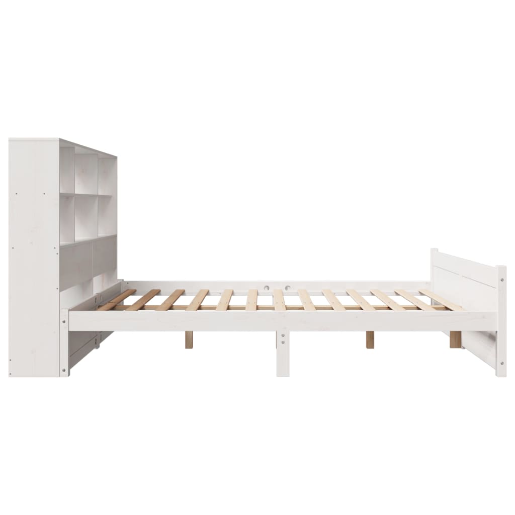 Lit bibliothèque sans matelas blanc 160x200 cm bois pin massif - XIOS