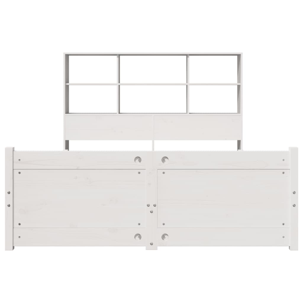 Lit bibliothèque sans matelas blanc 160x200 cm bois pin massif - XIOS