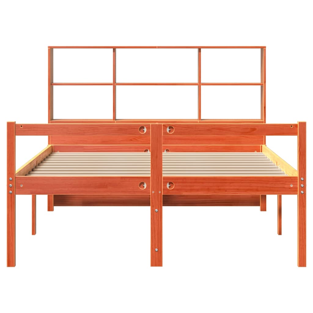 Lit bibliothèque sans matelas cire marron 140x200cm bois massif - XIOS
