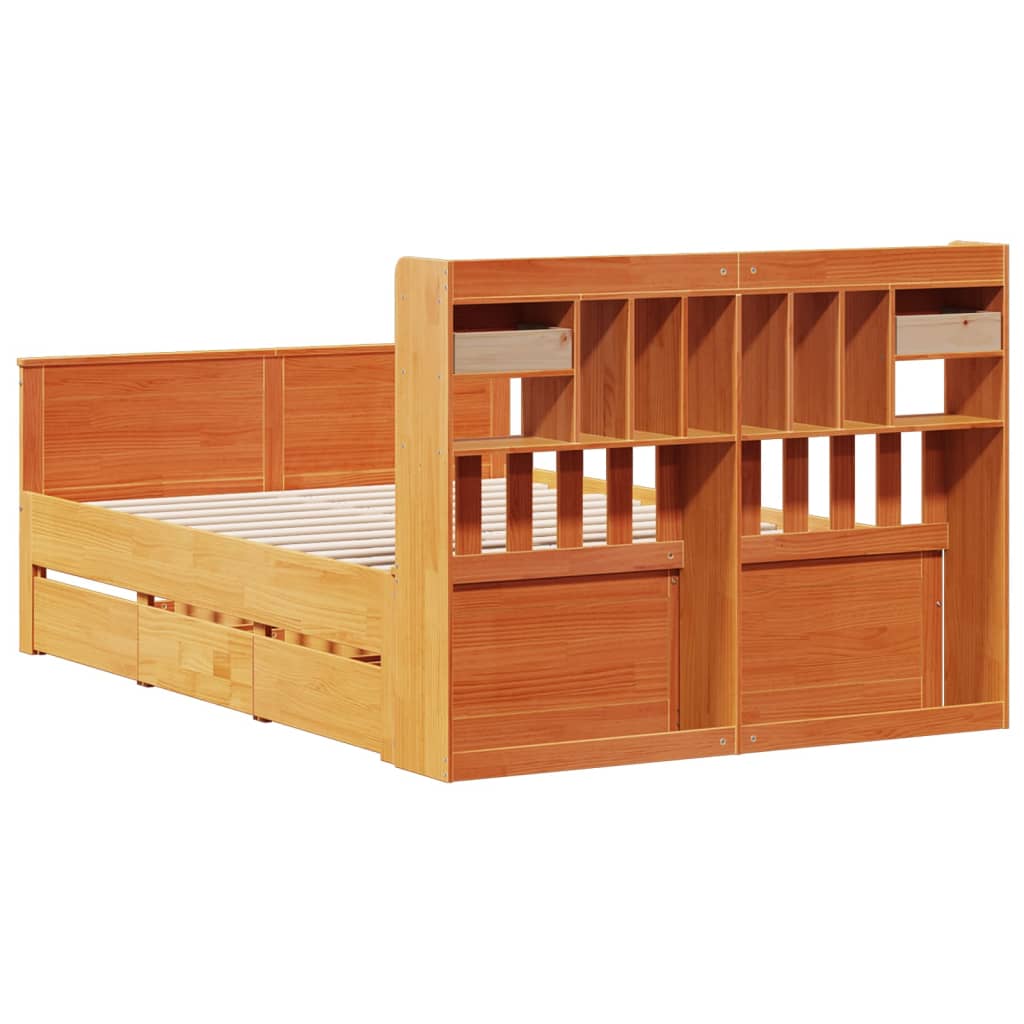 Lit bibliothèque sans matelas cire marron 150x200 cm pin massif - XIOS