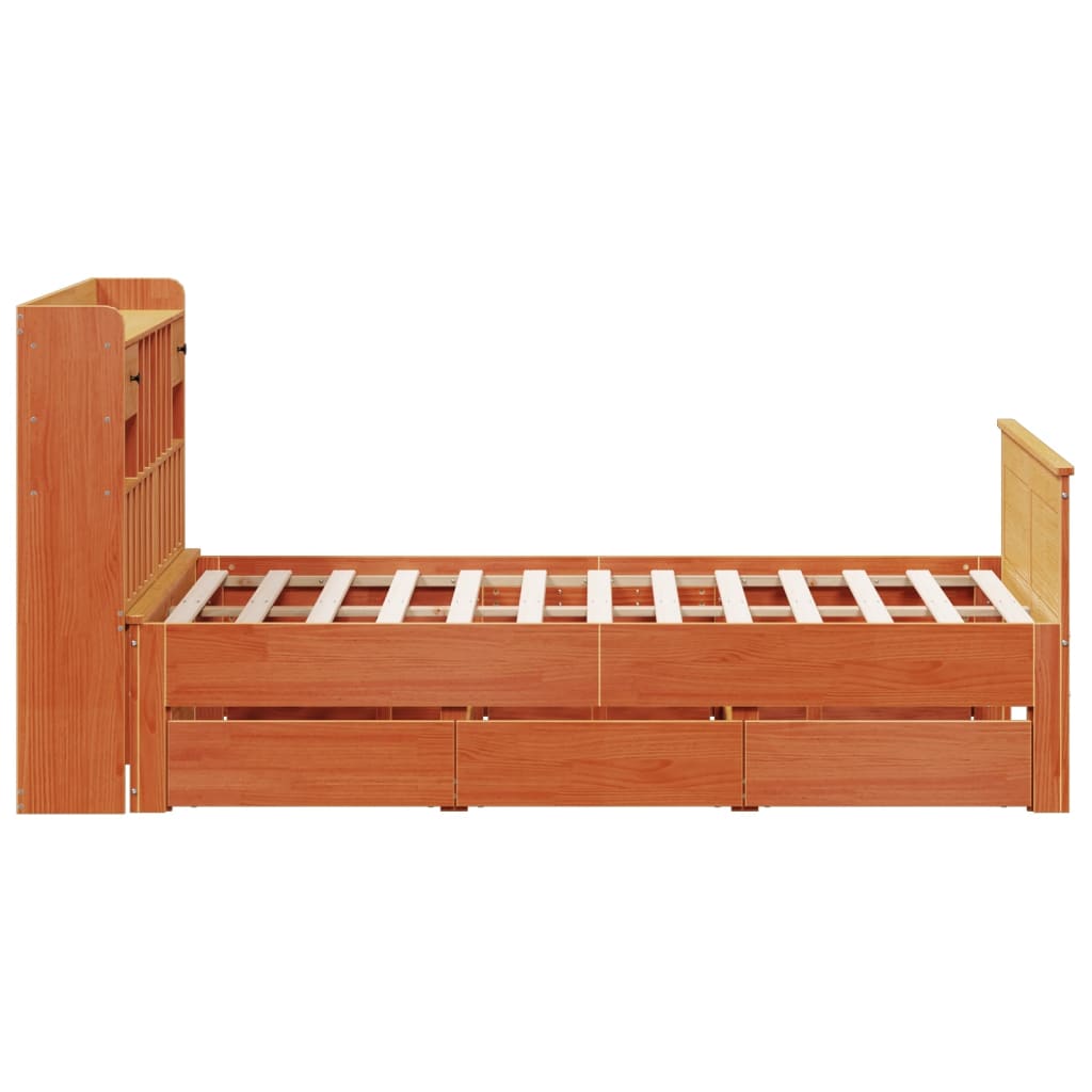Lit bibliothèque sans matelas cire marron 150x200 cm pin massif - XIOS