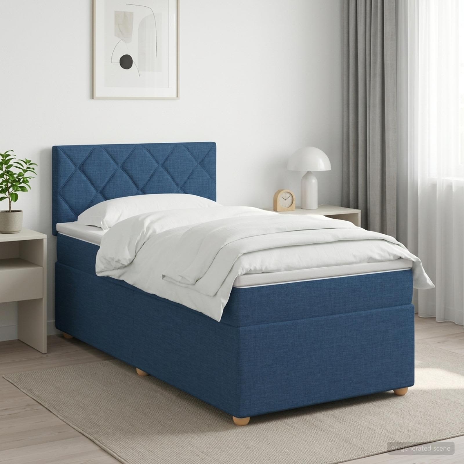 Lit boxspring avec matelas Bleu 90 x 190 cm Tissu - XIOS