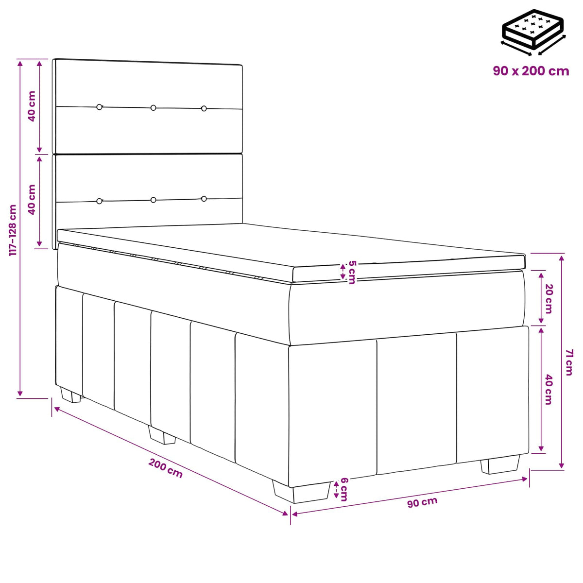 Lit boxspring avec matelas Crème 90 x 200 cm Tissu - XIOS