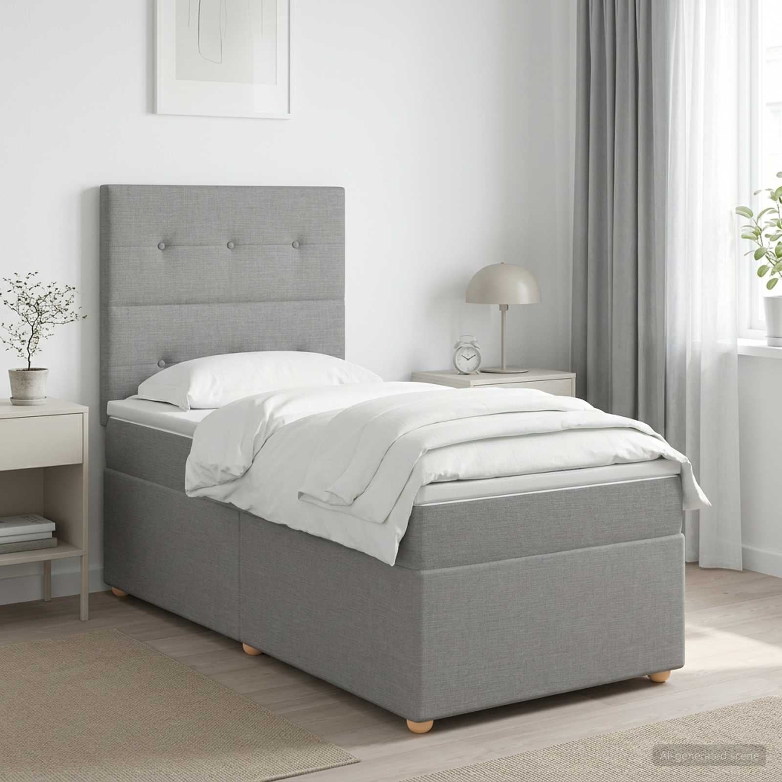 Lit boxspring avec matelas Gris clair 80 x 200 cm Tissu - XIOS