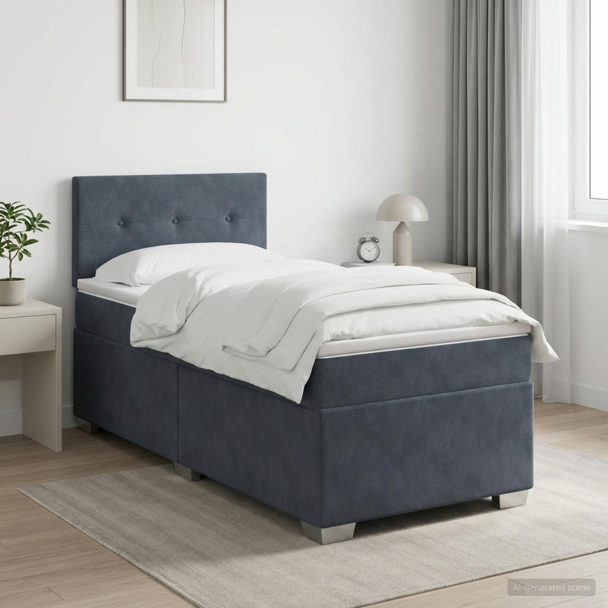 Lit boxspring avec matelas Gris foncé 90 x 200 cm Velours - XIOS