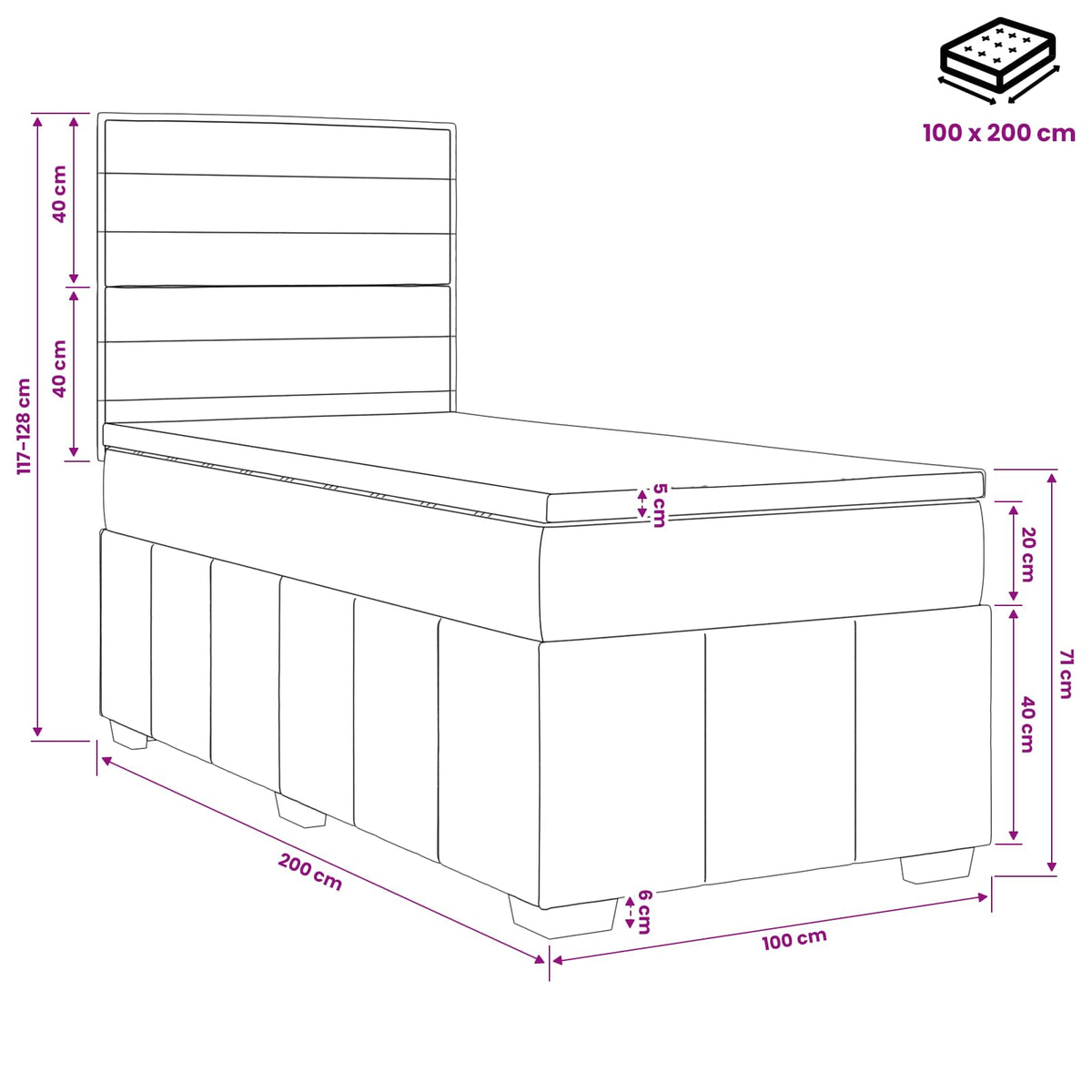 Lit boxspring LED avec matelas Crème 100 x 200 cm Tissu - XIOS
