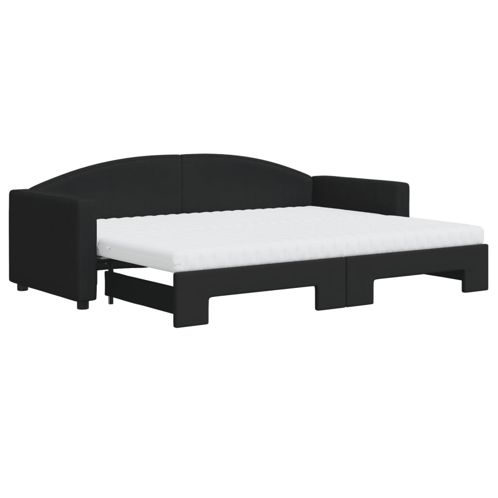 Lit de jour avec lit gigogne et matelas noir 80x200 cm tissu - XIOS