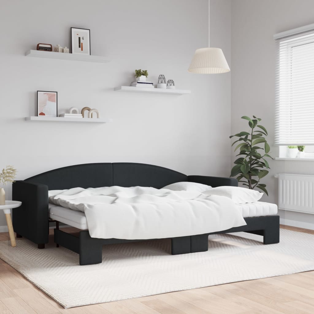 Lit de jour avec lit gigogne et matelas noir 80x200 cm tissu - XIOS