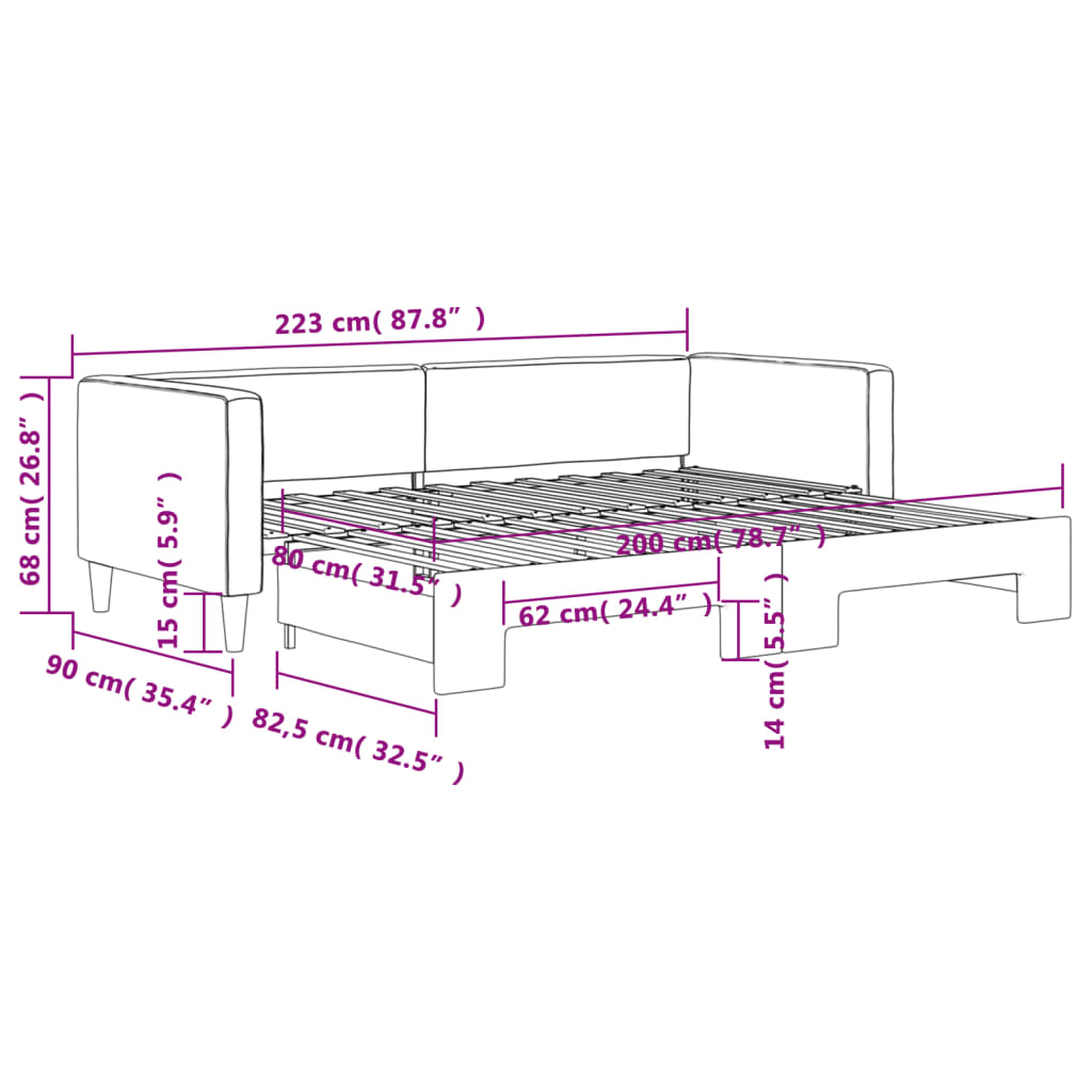 Lit de jour avec gigogne sans matelas 80x200 cm - XIOS